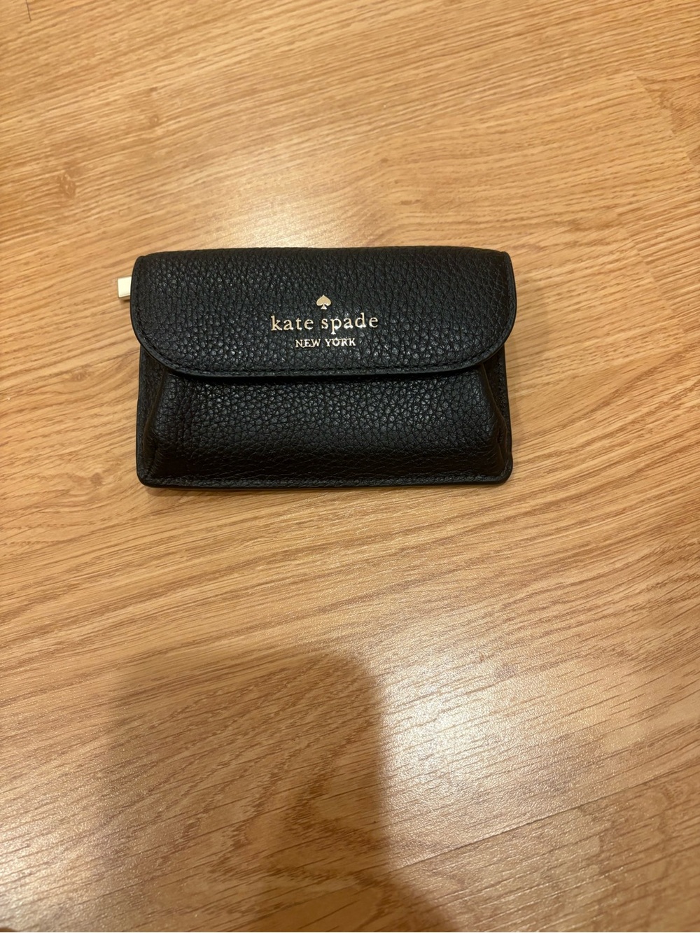 kate spade Black Pebbled Leather Key & Card Holder with Gold Logo